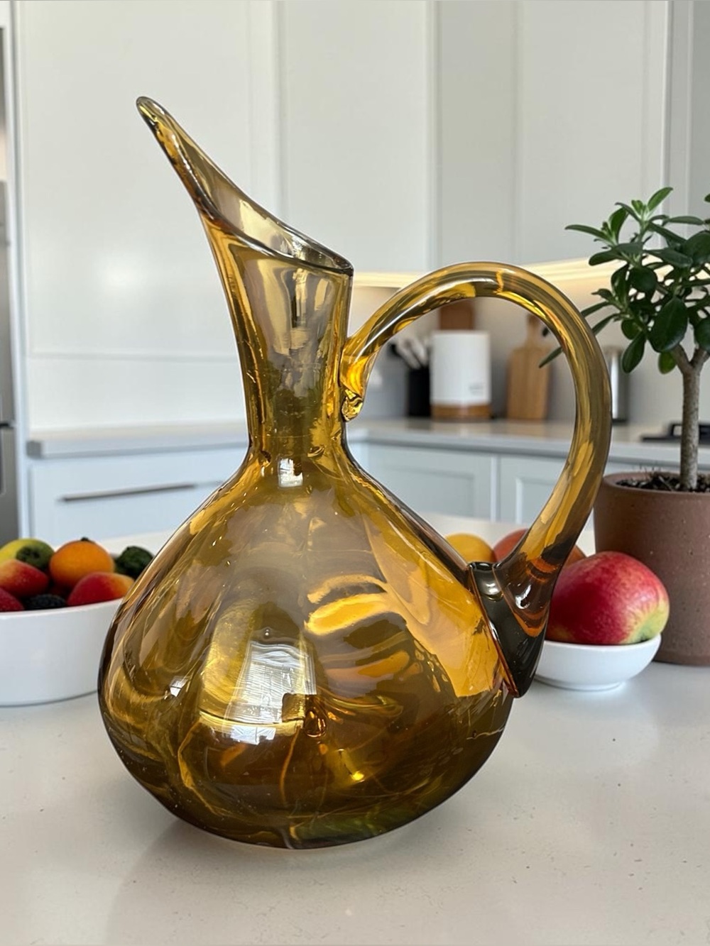 Vintage MCM Hand-Blown Rainbow Glass Pitcher